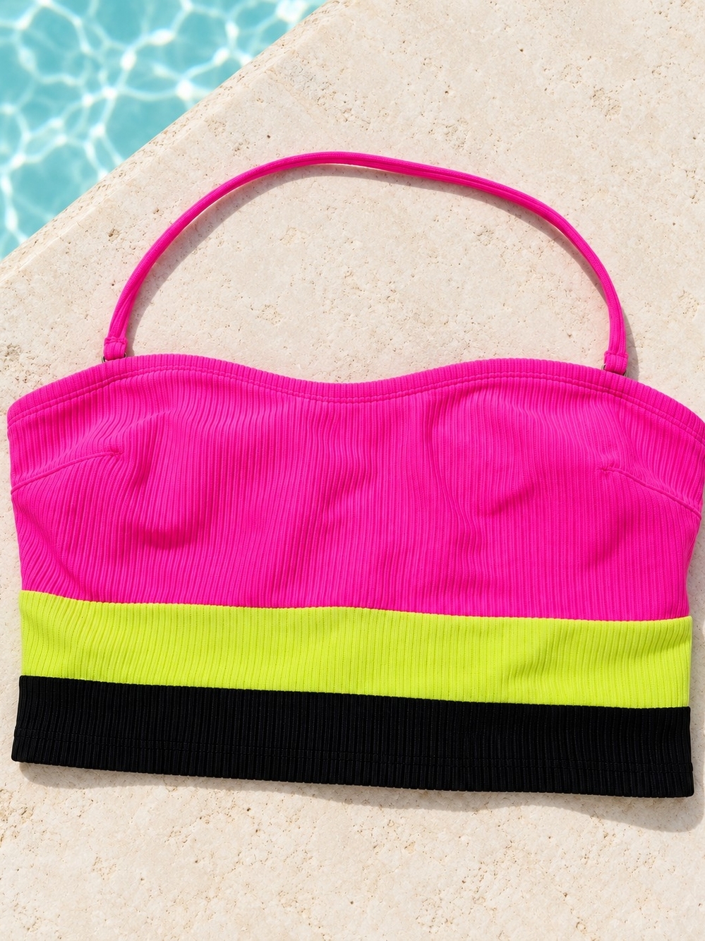 No Boundaries Neon Colorblock Halter Bikini Top M 7-9